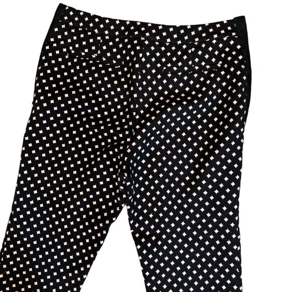 KATE SPADE Black Printed High Rise Size Faux Suede Piping Ankle Fit Dress Pant 8 - Picture 5 of 8